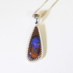 Boulder Opal Necklace, Solid Sterling Silver Pendant, Handmade Artisan Jewelry