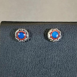Fordite Stud Earrings with Beautiful Bright Blue in Sterling Silver a Wisconsin Handmade Gift for Her