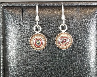 Fordite Earring, Solid Sterling Silver Settings and Ear Wires, Vette Fordite Earrings, Unique Handcrafted