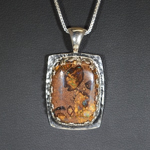 Australian Boulder Opal Necklace in Solid .925 Sterling Silver, Natural Stone