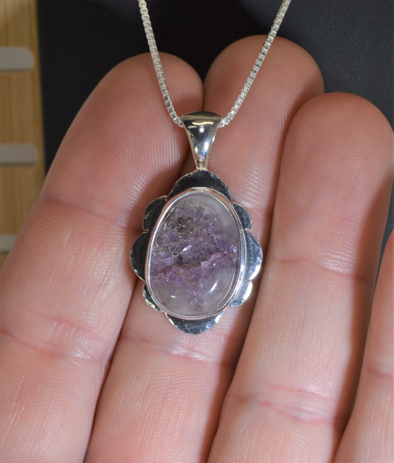 Amethyst Geode Necklace, Solid Sterling Silver, Thunder Bay Amethyst, Lake Superior Region, Natural Geode Necklace image 4