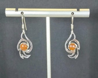 Lake Superior Agate Sterling Silver Earrings, Rising Doves, Drop Style Agate Earring, Wisconsin Agate, Earring Gift for Her
