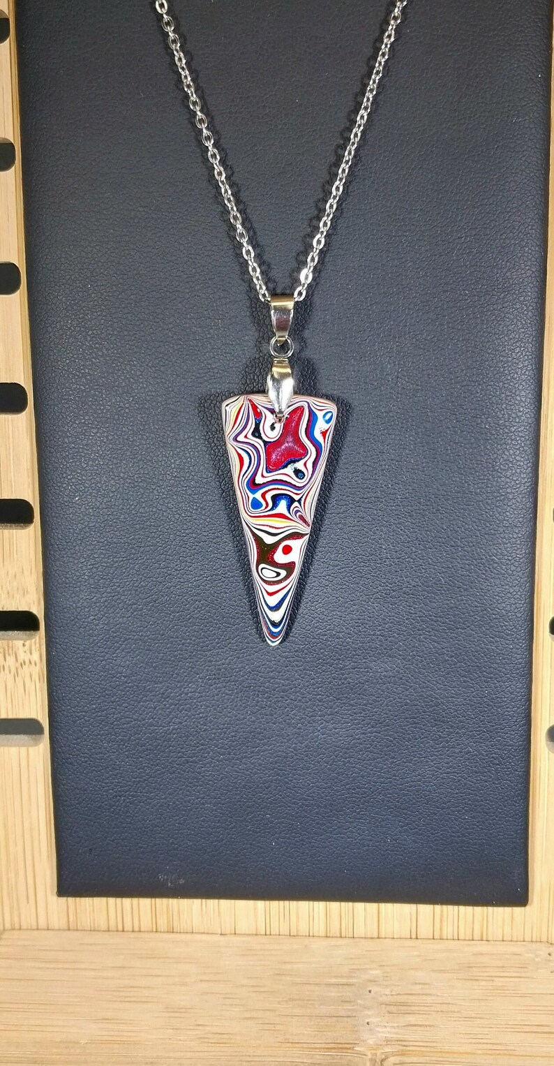 Fordite Necklace in Big Rig Fordite Inverted Triangle Shape is Reversible with Great Colors Chain Included image 2