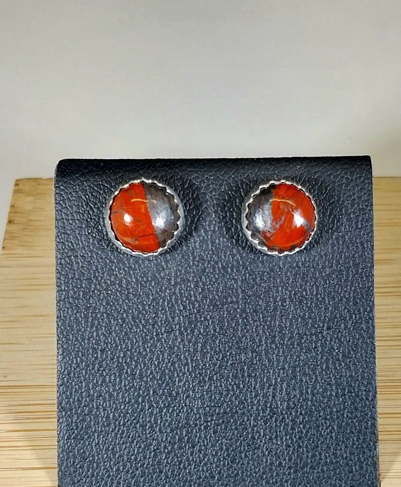 Lake Superior Jasper Stud Earrings, Sterling Silver, Jaspelite Earrings image 1