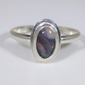 Australian Opal Ring, Size 7, Solid Silver, Black Opal Ring, Red and Green Color, Lightning Ridge Opal