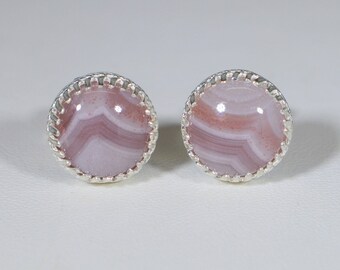 Laguna Agate Silver Stud Earrings, Natural Pink Agate Earring, Agate Silver Earrings, Premium Agate Earring