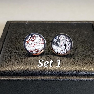 Michigan Fordite Earrings in Stainless Steel with Lots of Layers and Metal Flake Paint Ear Guage Look for Normal Pierced Ears