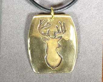 Majestic Whitetail Deer Necklace in Solid Brass Handmade in Wisconsin a Great Gift