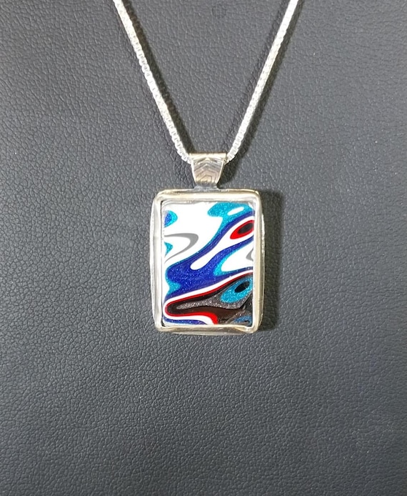 Fordite Necklace, Solid Silver 925, Ohio Motor Agate, Fordite Necklace, Fordite, Upcycled Jewelry Material, Detroit Agate, Fordite for Him