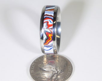 Fordite Ring, Size 11, Premium Colors and Patterns, Fordite Channel Ring, Fordite, Fordite Jewelry, American Made, Artisan Handcrafted