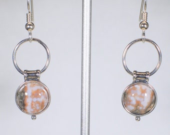 Ocean Jasper Earrings, Solid Silver .925, Orbicular Jasper Jewelry, Madagascar Ocan Jasper, Natural Stone