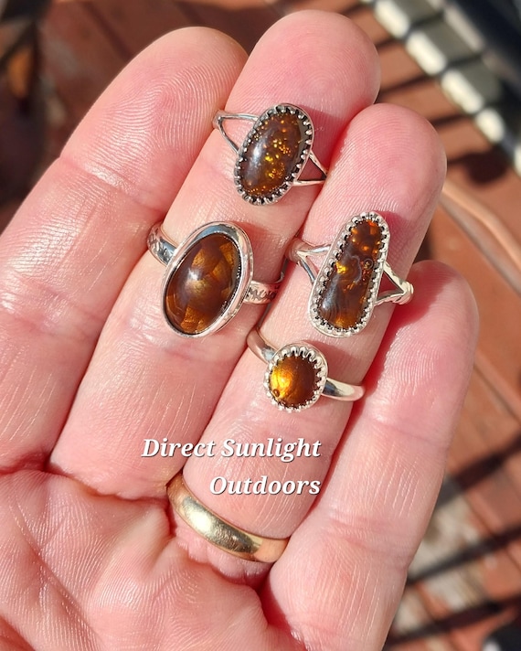 Fire Agate Silver Rings, 4 Sizes to Choose From, Sterling Silver Mexican Fire Agate Rings, Wisconsin Handmade Jewelry, Veteran Made Silver