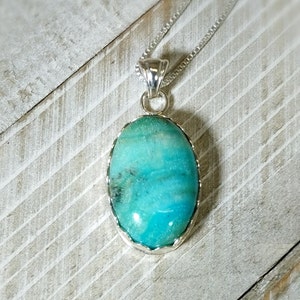 Indonesian Blue Opal Petrified Wood Sterling Silver Necklace