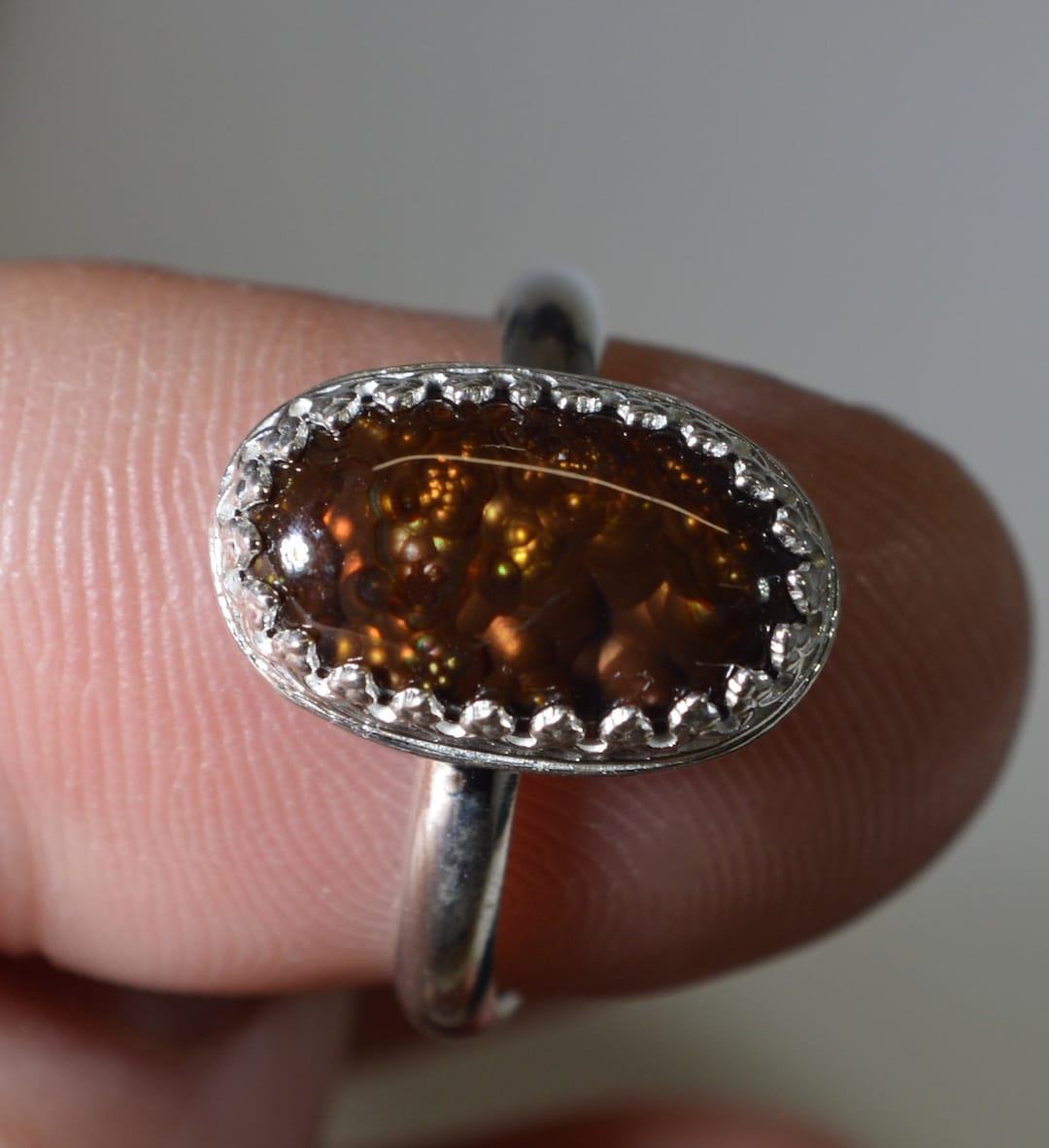 Fire Agate Ring, Size 7 Adjustable, Mexican Fire Agate, Silver Solid 925, Beautiful Fire, Solid