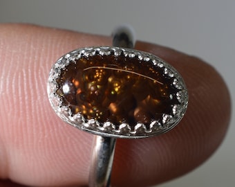 Fire Agate Ring, Size 7 Adjustable, Mexican Fire Agate, Silver Solid 925, Beautiful Fire, Solid Sterling Silver Ring, Fire Agate