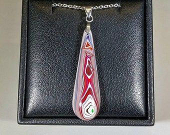 Fordite Necklace, Elongated Teardrop, Domed, Ohio Mom Gift, Colorful Necklace