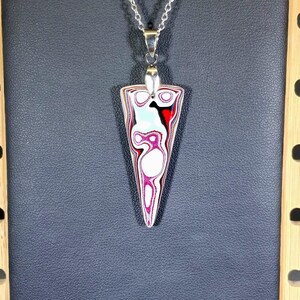 Fordite Necklace in Big Rig Fordite Inverted Triangle Shape is Reversible with Great Colors Chain Included image 3