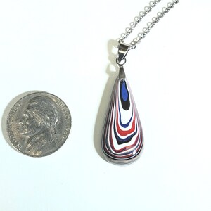 Fordite Necklace, Patriotic Colors, Veteran Handmade, Pendant, Ohio Motor Agate, Fordite Jewelry, Fordite Teardrop, Reused Bild 2