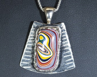 Fordite Necklace, Solid Sterling Silver, Semi Truck Fordite Pendant, Fordite Silver Necklace, Premium Fordite Pendant