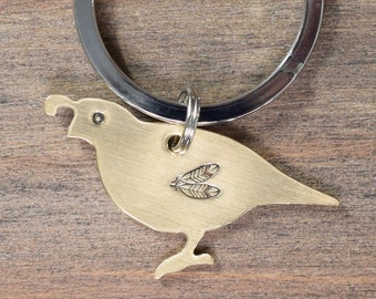 Quail Keychain, Bird Lover Keychain, Homestead Key Chain, Gardener Gift, Bird Key Ring, Hand Stamped Keyring, Personalized Bird Lover Gift