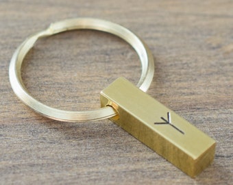 Rune Keychain, Custom Brass Bar Rune Charm Key Chain, Personalized Long Distance Boyfriend Gift, Norse Rune Pendant, Celtic Rune Key Ring