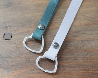 Personalized Leather Wristlet Keychain with a Heart Key Ring, Leather Wrist Lanyard for Keys, Leather Wrist Keychain, Leather Key Holder