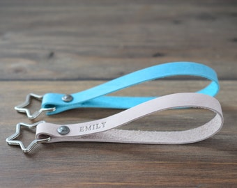 Leather Wristlet Keychain, Personalized Leather Wrist Lanyard for Keys, Leather Wrist Keychain with a Star Ring, Custom Leather Key Holder