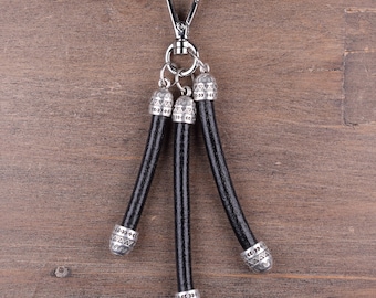 Leather Tassel Purse Charm, Unique Charm for Handbags Keychains and Bags, Elegant Leather and Silver Tassel