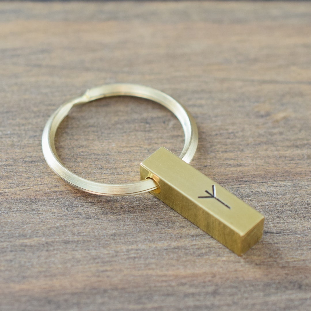 Key Ring Rune Rune Keychain, Custom Brass Bar Rune Charm Key Chain, Personalized Long ...