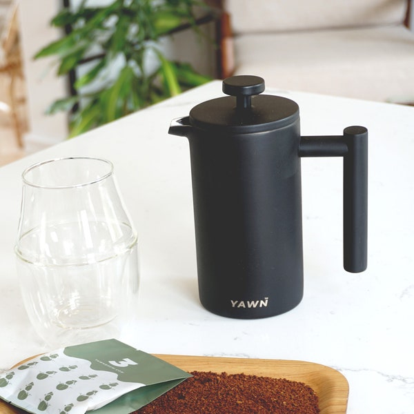 Yawn French Press | Matt Black Duel Walled Stainless Steel Cafetiere For Fresh Coffee By Yawn