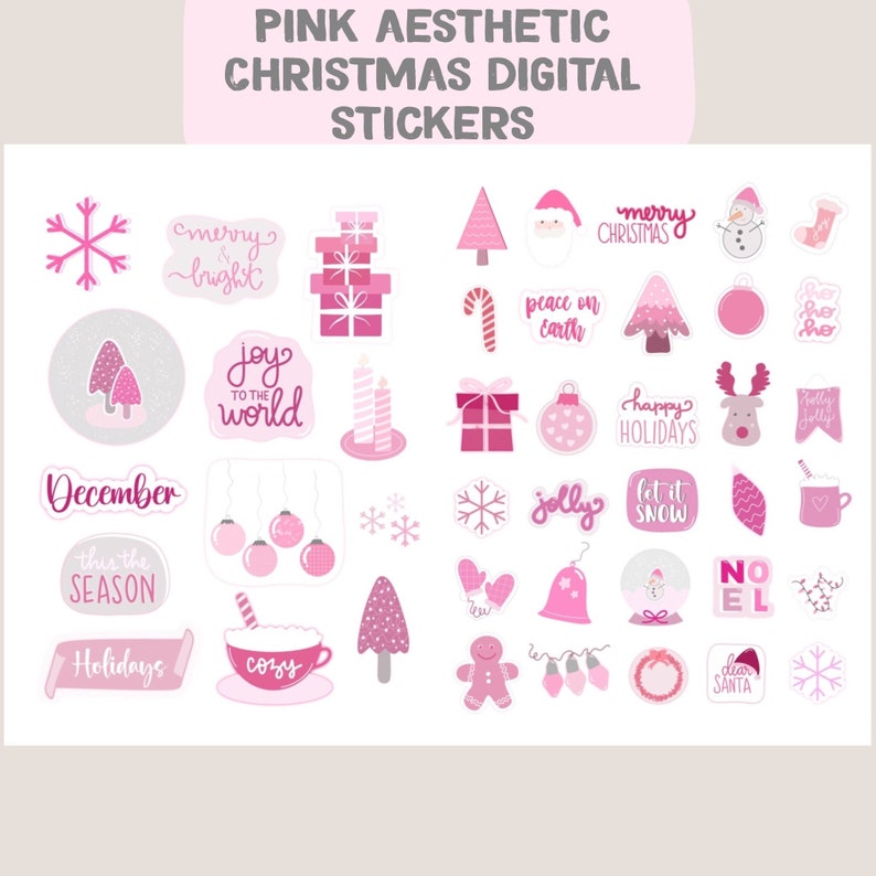 Christmas Pink Aesthetic Theme Digital Stickers for Goodnotes - Etsy