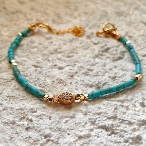 Zircon Bracelet with Afghan stones – Gold-plated Zircon - Handmade Dainty Beaded Jewelry – 24K Gold Plated Chain - Gift for Her