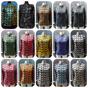 Veste en cuir pour femme Veste en cuir pour femme Veste en cuir pour femme Motif feuilles pour femme Toutes les couleurs Tailles Véritable