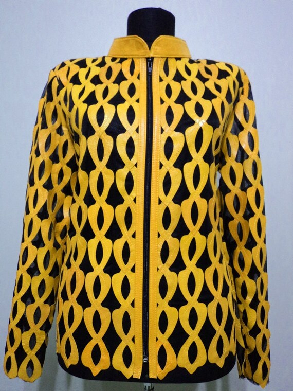 Plus size yellow leather jacket discount