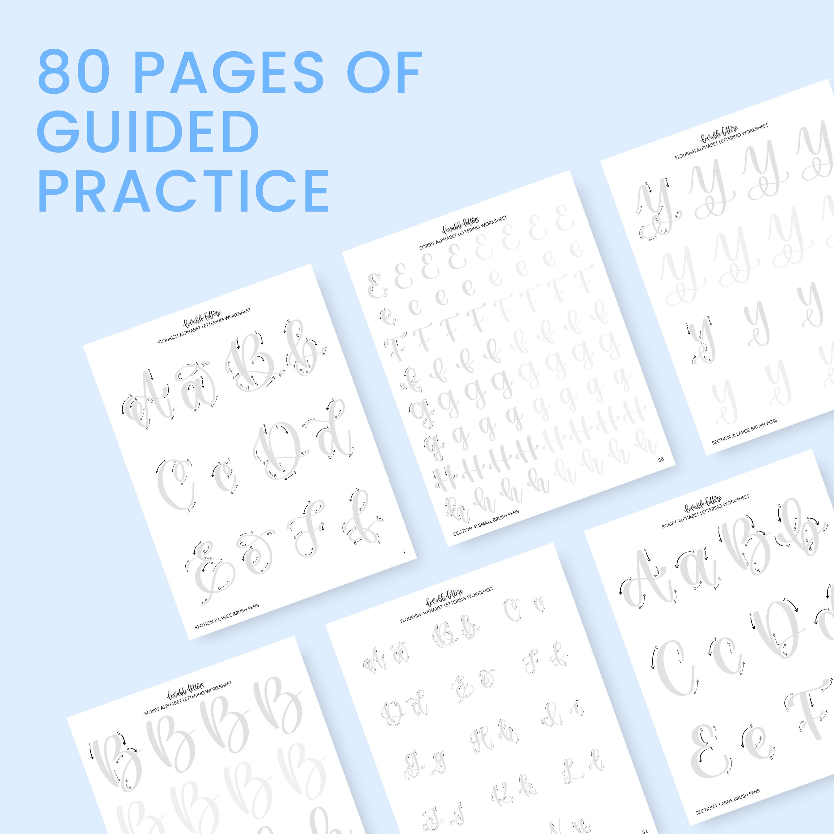 BUNDLE of 5 Lettering Workbooks with 180 Hand Lettering Practice Works –  Lovely Planner