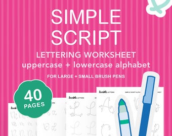 Simple Script Alphabet Lettering Worksheet | Practice Guide for Monoline Markers and Pens