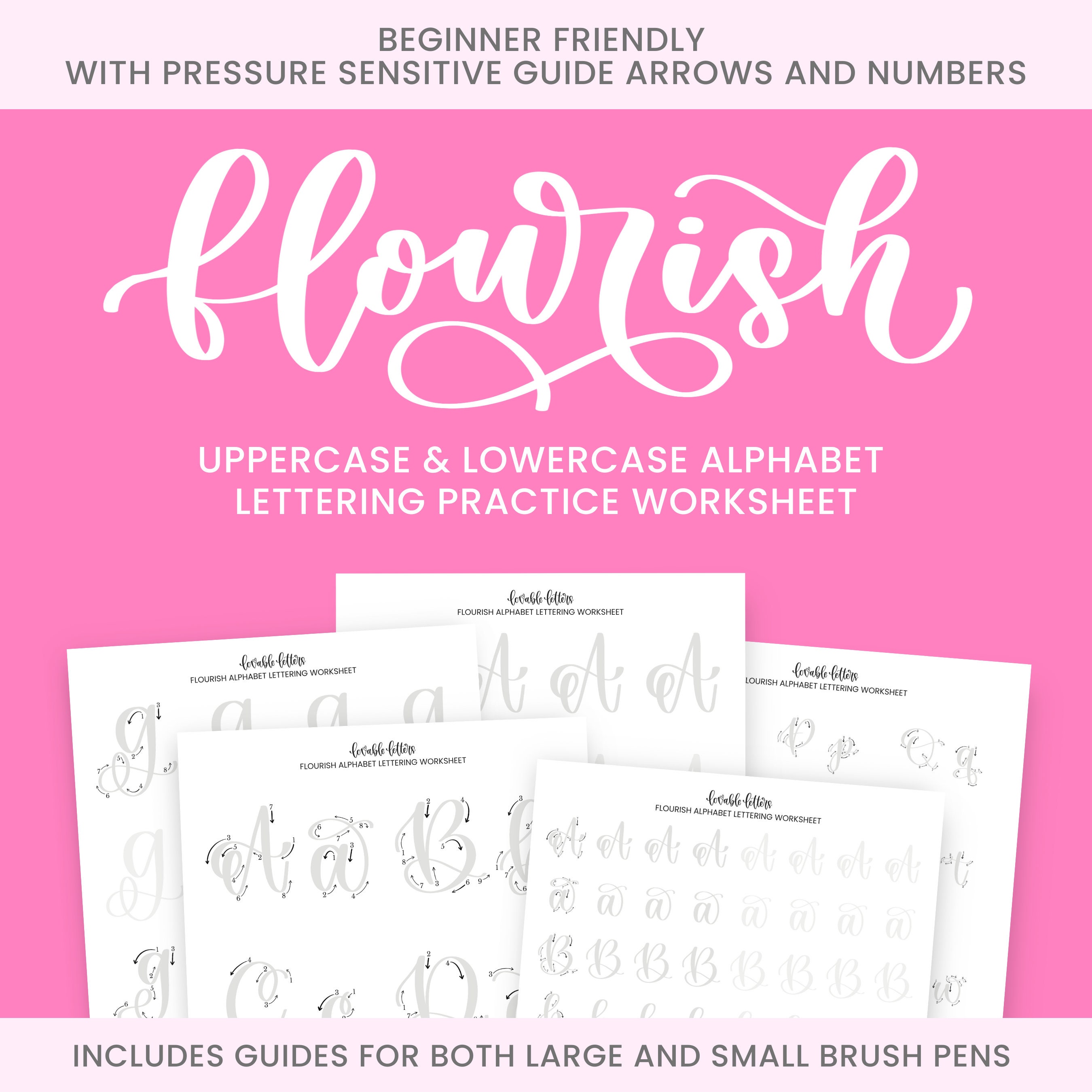 Brush Lettering Worksheets for Large Pens Calligraphy Worksheets Lettering  Printables Modern Calligraphy Guide 