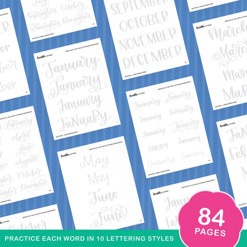 Multiple Choice Lettering Months of the Year Lettering Worksheet | Practice Modern Calligraphy ...