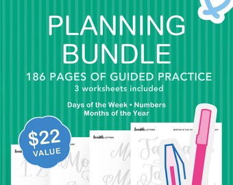 Planning Lettering Worksheet Bundle | Months, Days, + Numbers for Journals and Calendars