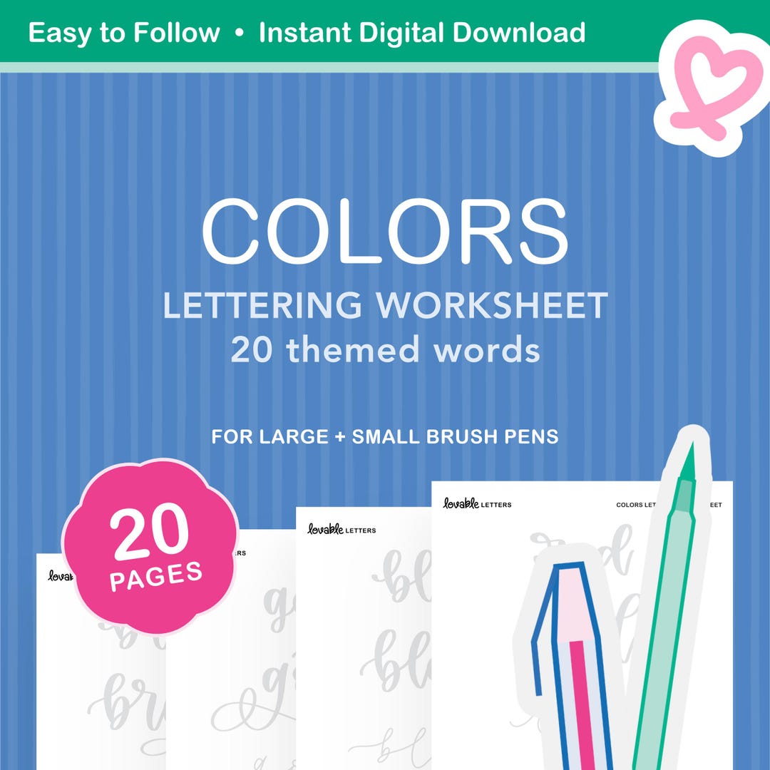Learning Lettering Style Colorful Colors Lettering Worksheet | Color-themed Words for Modern Calligraphy ...