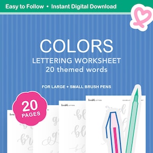 Colors Lettering Worksheet | Color-Themed Words for Modern Calligraphy Practice