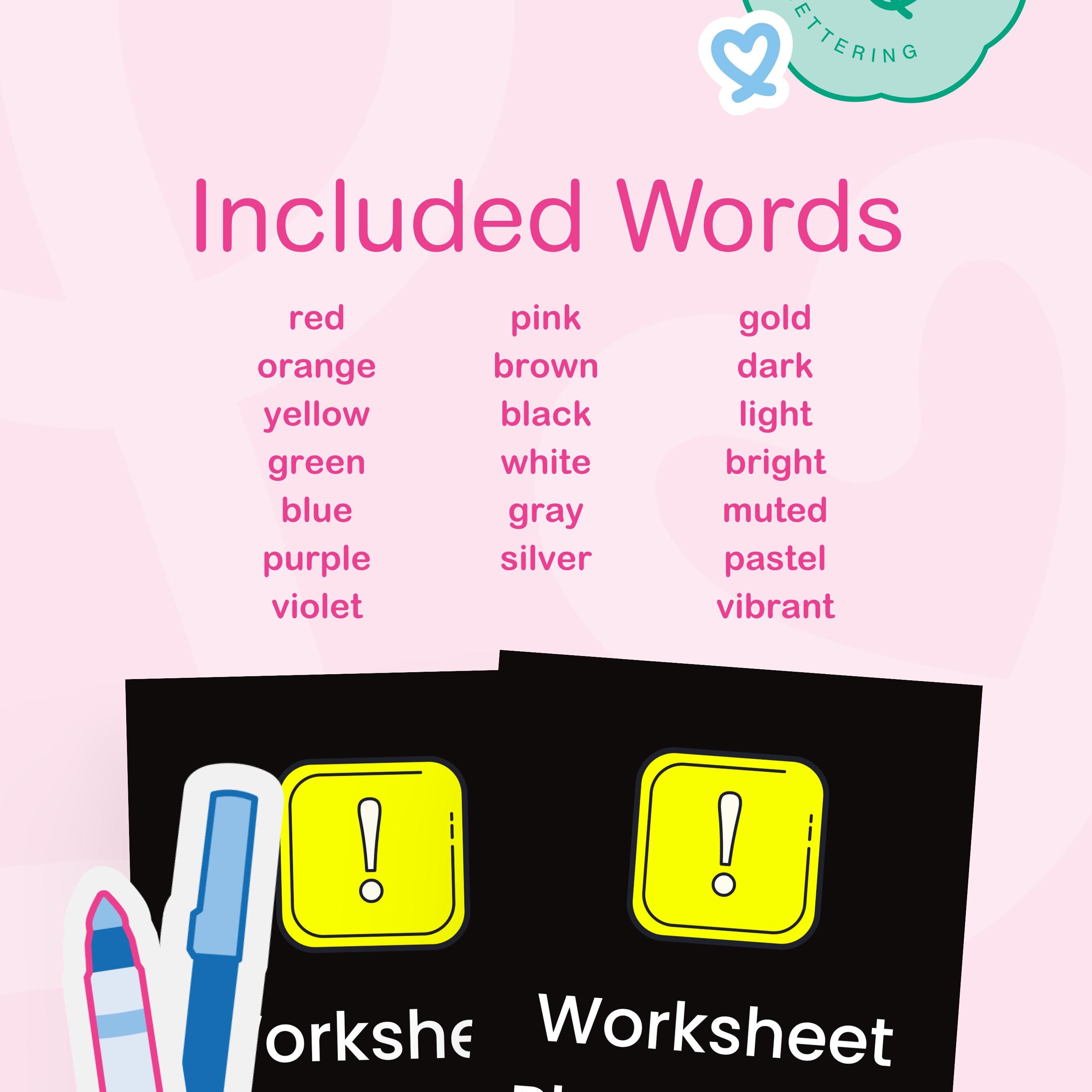 Colors Lettering Worksheet | Color-themed Words for Modern Calligraphy ...