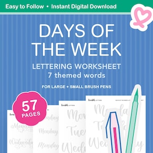 Days of the Week Lettering Worksheet | Modern Calligraphy Practice with 7 Words in 10 Styles