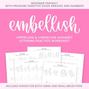 Embellish Alphabet Lettering Worksheet | Learn to Letter | Lettering Beginners | Lettering Calligraphy Guide | Lettering Practice