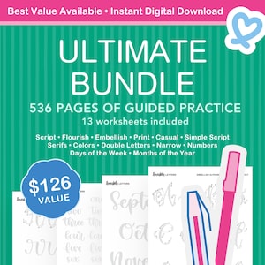 Ultimate Lettering Worksheet Bundle | Complete Guide Collection for Modern Calligraphy Practice