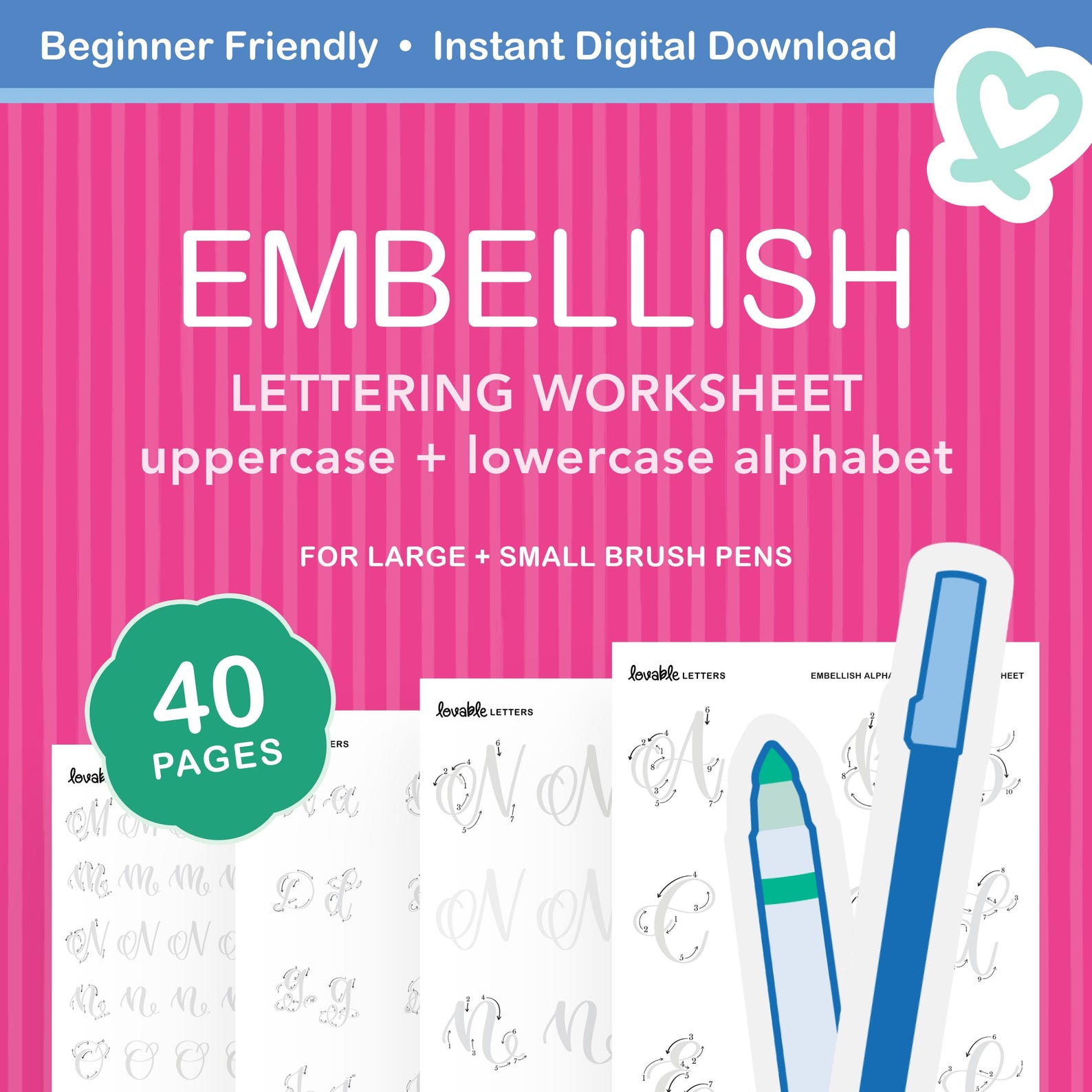 Script Lettering Embellish Embellish Alphabet Lettering Worksheet | Decorative Script Style for ...