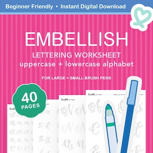 Embellish Alphabet Lettering Worksheet | Decorative Script Style for Creative Flair