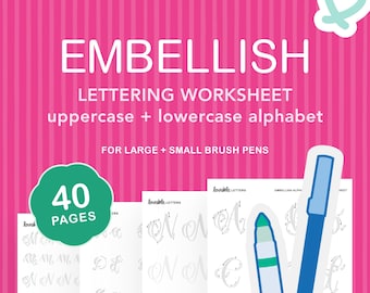 Embellish Alphabet Lettering Worksheet | Decorative Script Style for Creative Flair