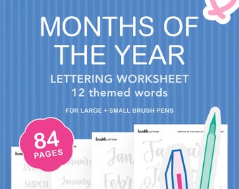 Months of the Year Lettering Worksheet | Practice Modern Calligraphy with 12 Words in 10 Styles