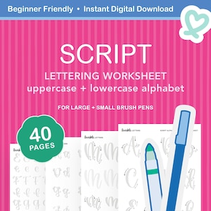 Script Alphabet Lettering Worksheet | Modern Calligraphy A-Z Practice Guide for Brush Pen Use
